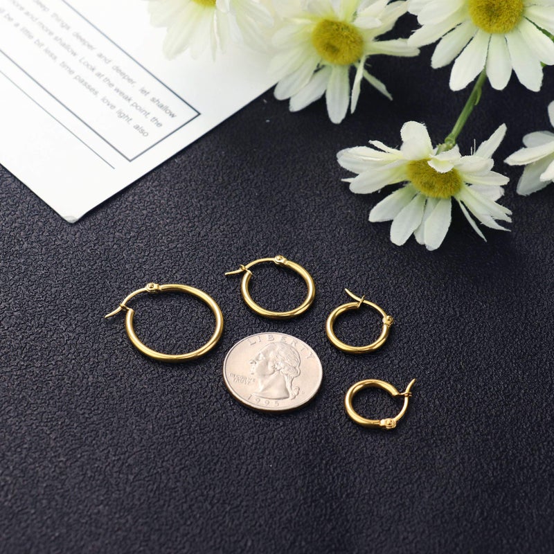 LOYALLOOK Gold Hoop Earrings Stainless Steel Rounded Small Hoop Earrings Set for Women Cute Huggie Earrings Nickel Free 10/12/15/20MM - Image 5